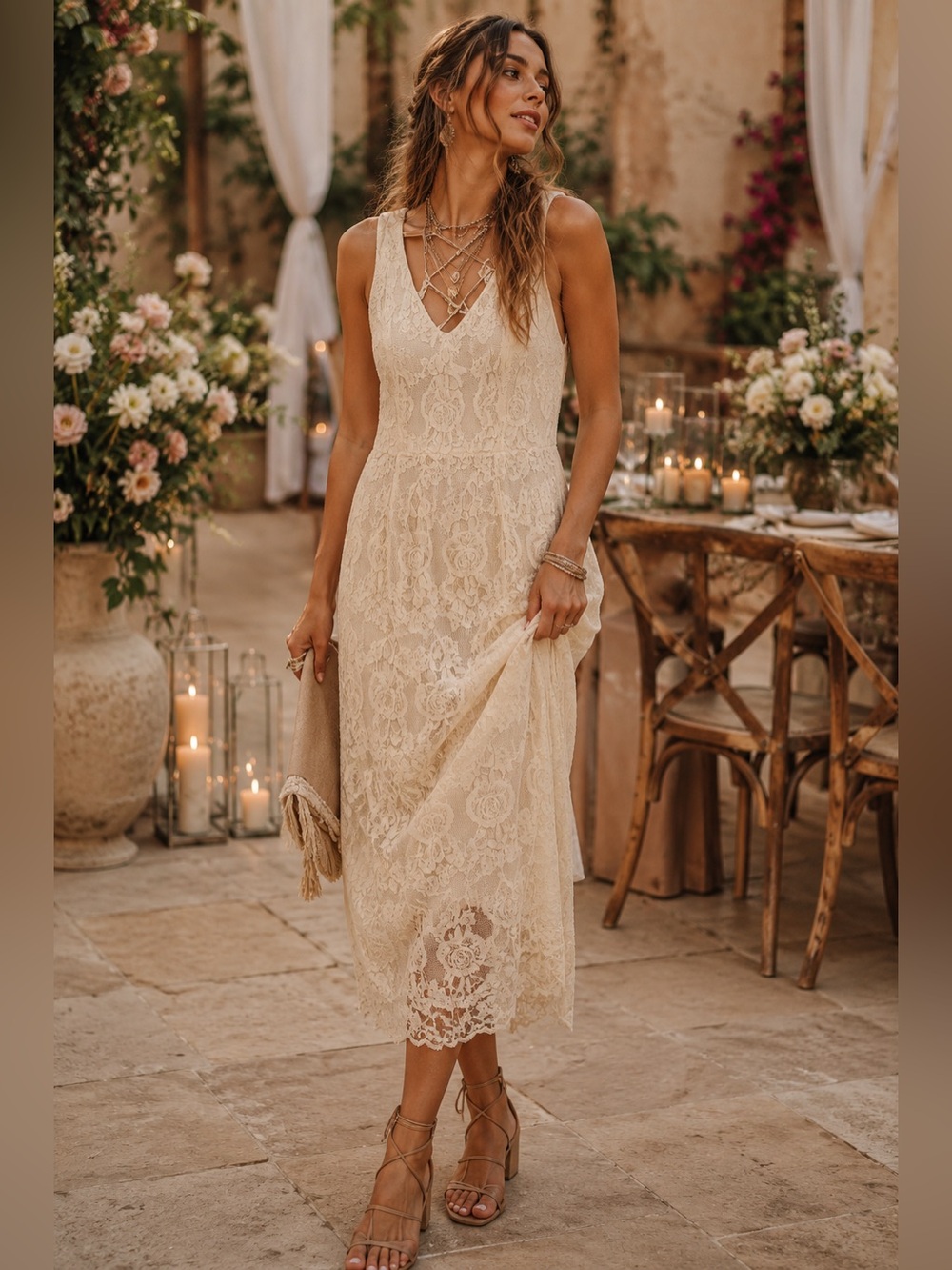 Soft Yellow Lace Sheath Dress | Romantic Cottagecore Wedding Guest Midi Dress